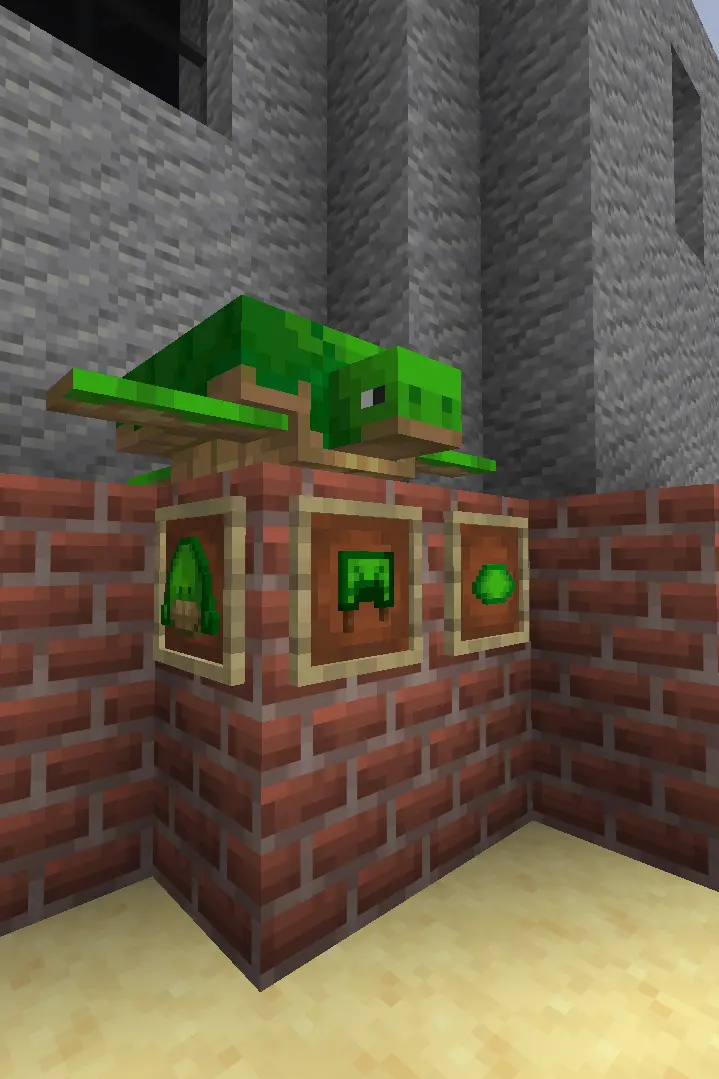 Turtle on top of a Turtle Scute, Spawn Egg, and Turtle Shell. Now they match the turtle's color palette.