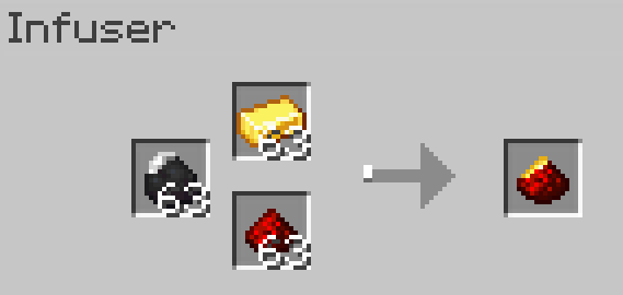 Infuser with Mixed Iron Coal as fuel, Gold Ingot as catalyzer, Redstone as Ingredient