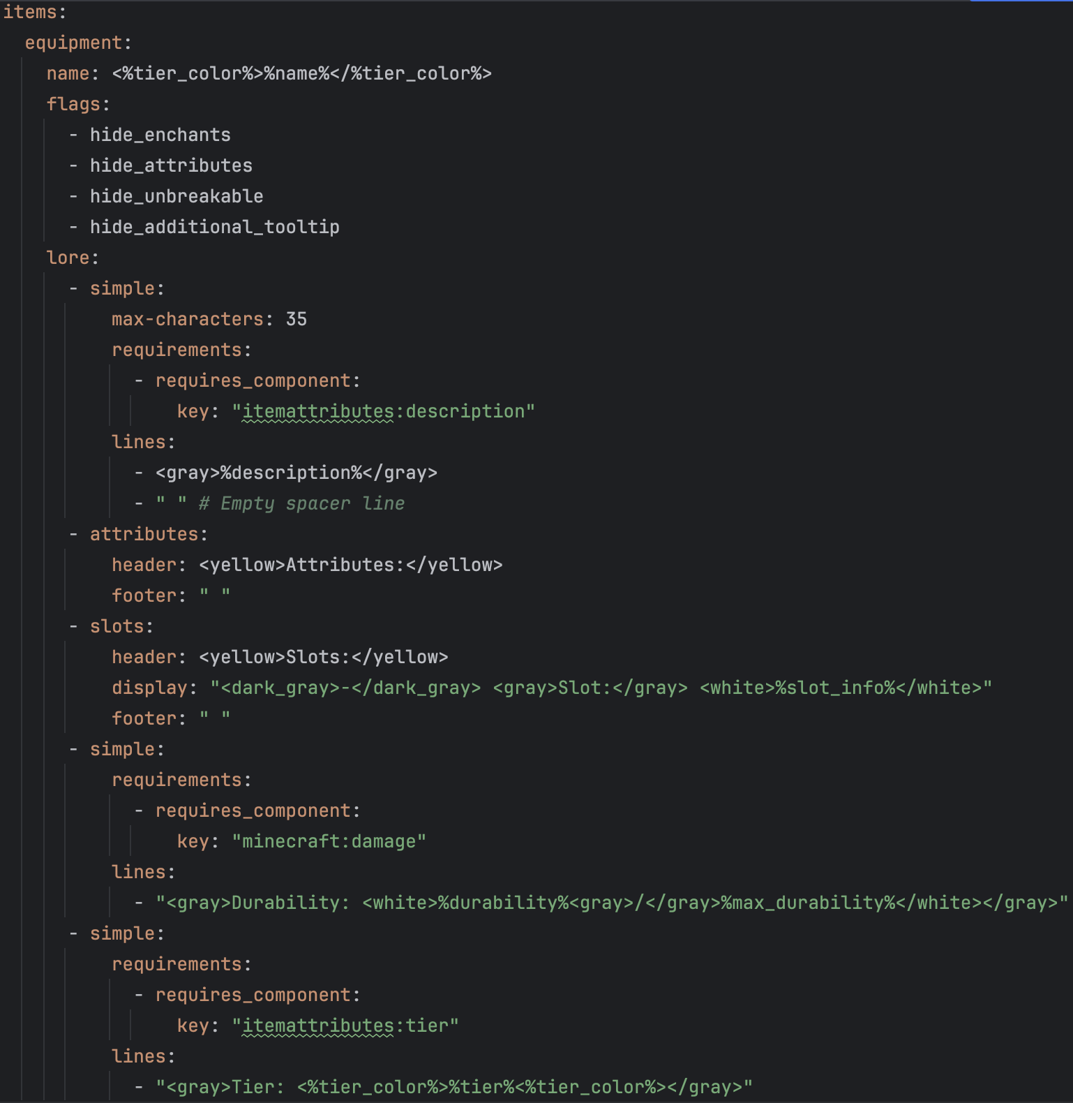 Template config