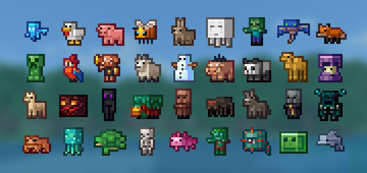 A selection of the blocky mob icon spawn egg textures in this resource pack.