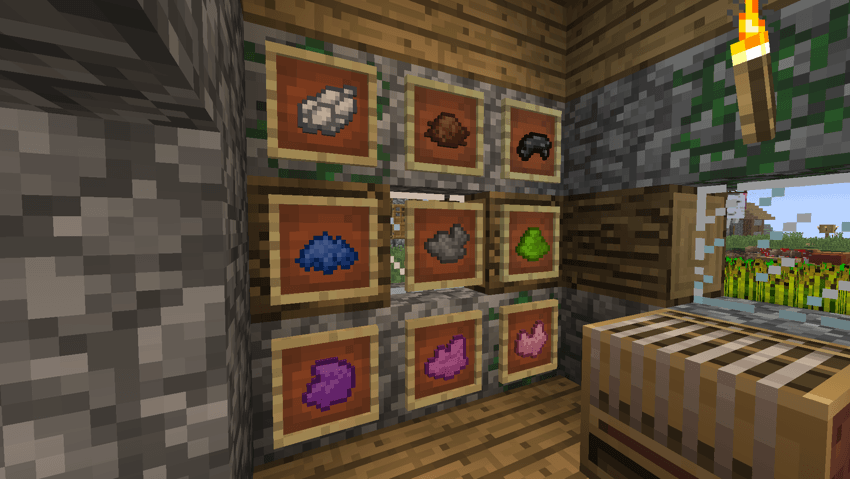 Several dyes on a wall