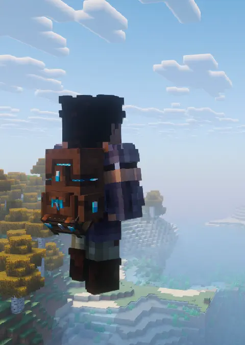 Screenshot showcasing the diamond backpack, that is shaped like a shulker box, that is used in it's crafting recipe