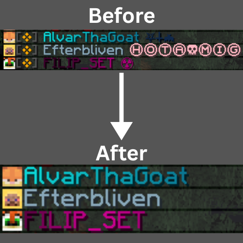 Showcase of cleaned up tab with removed suffixes and prefixes
