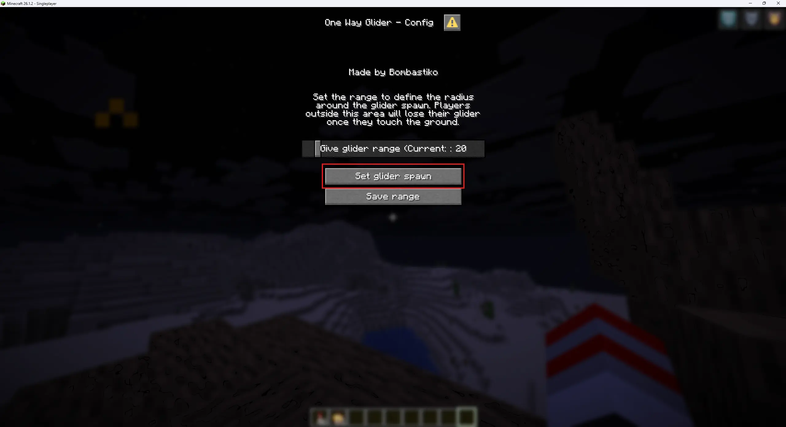 Picture of the One Way Glider config menu