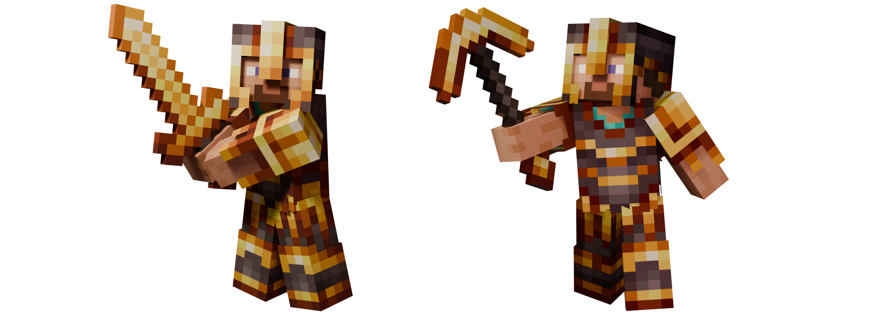 Renders of Steve wearing Gilded Netherite gear.