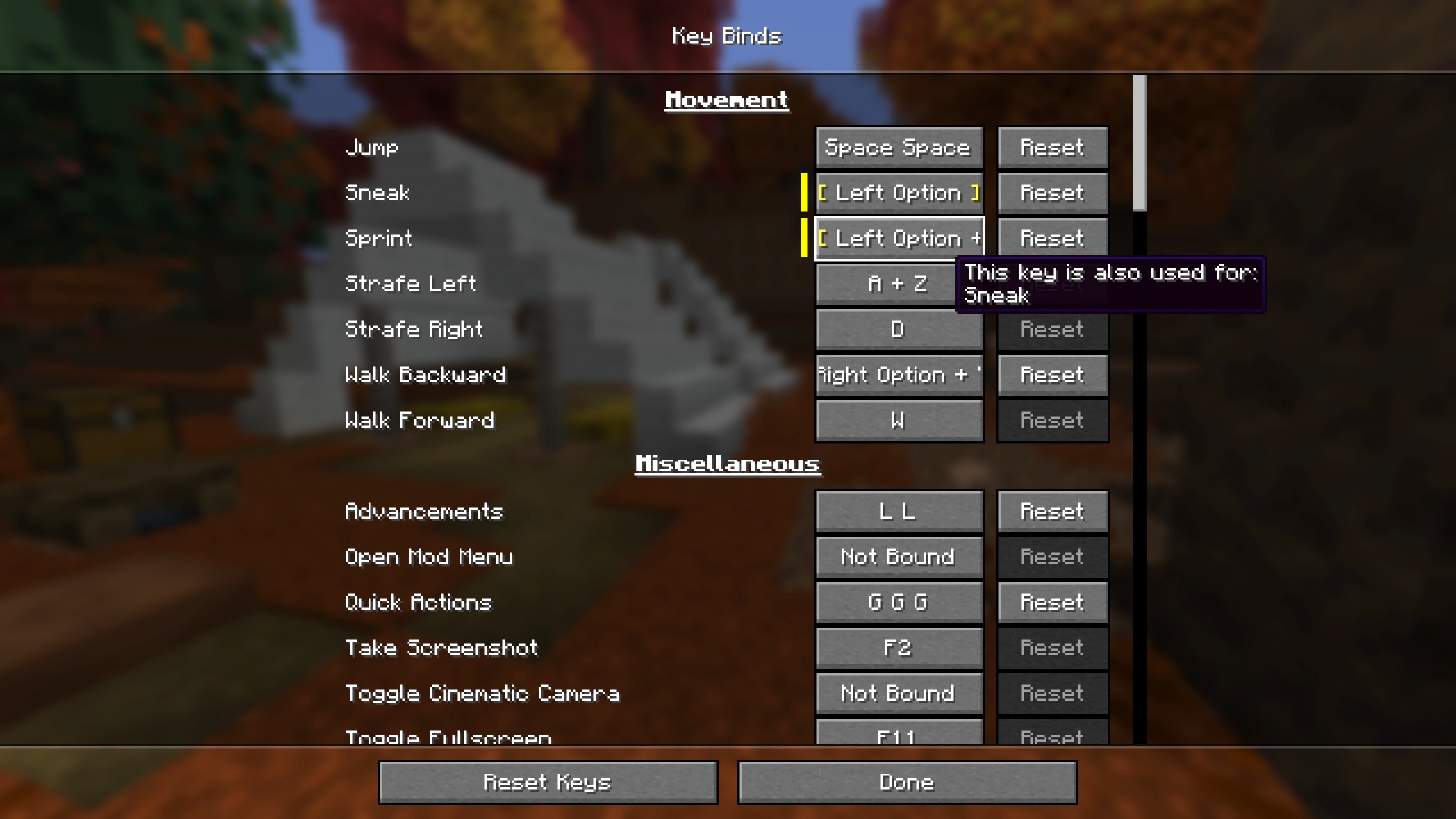 Key Binds Screen 26.3