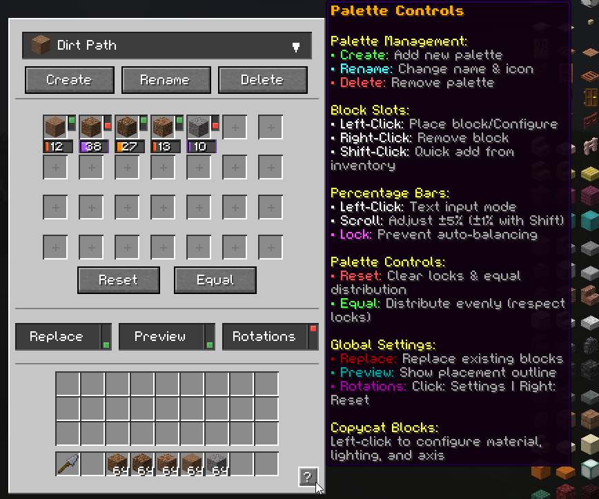 Screenshot of the palette gui.