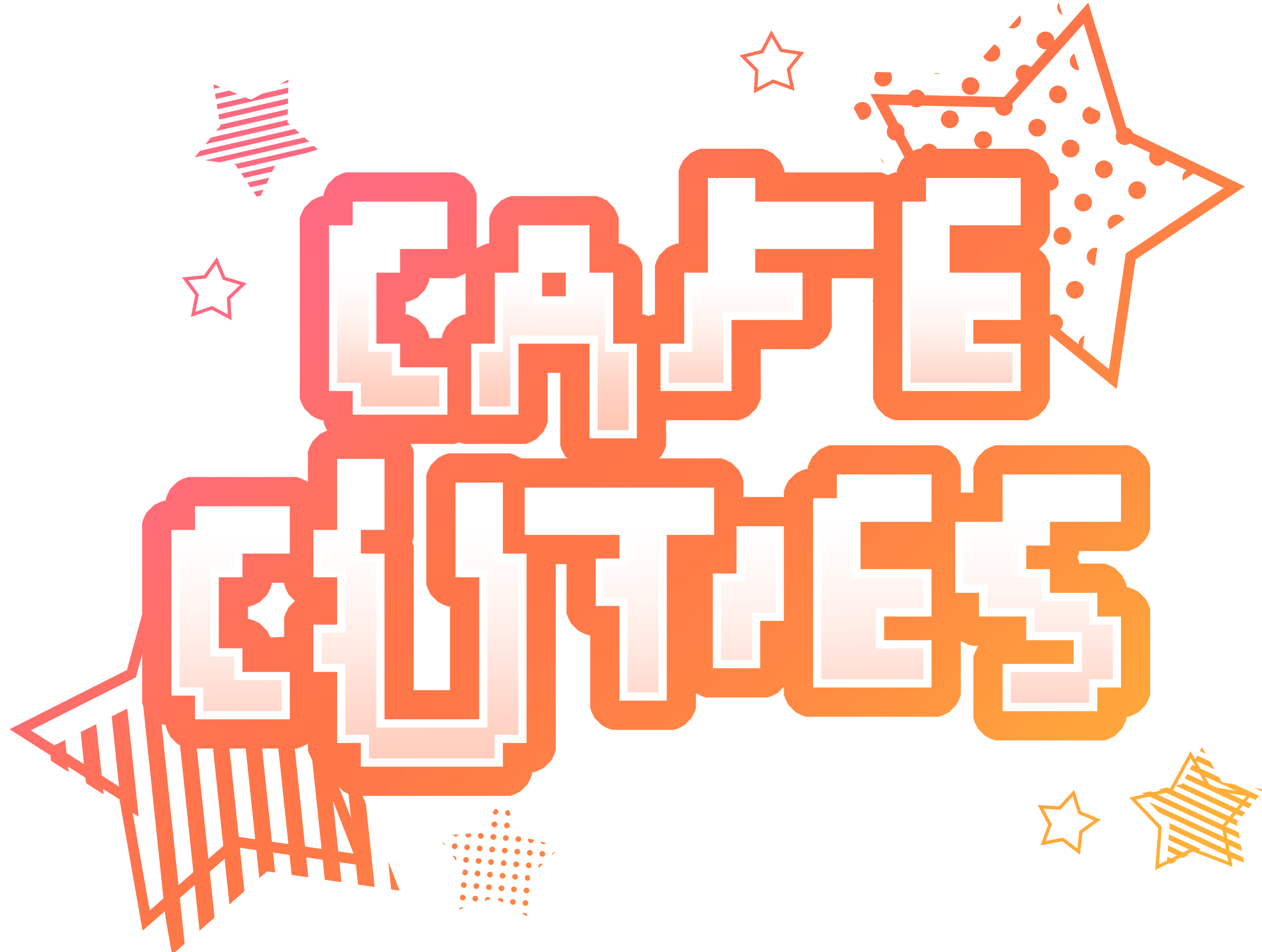 a gradient logo reading "CAFE CUTIES" in a pixelated font, stars decorating the background.
