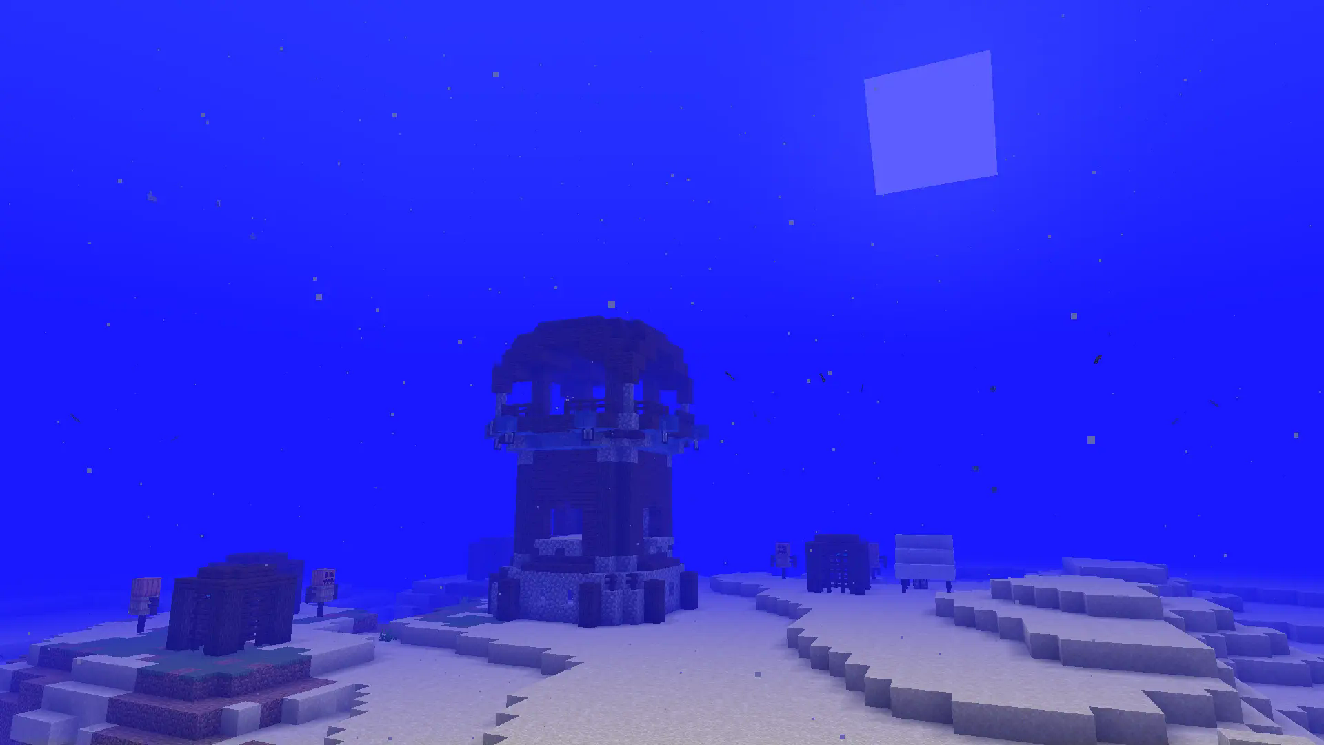 A pillager outpost submerged deep under water