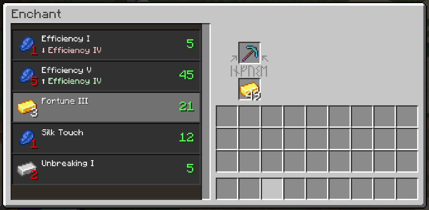 The chiseled enchanting table UI
