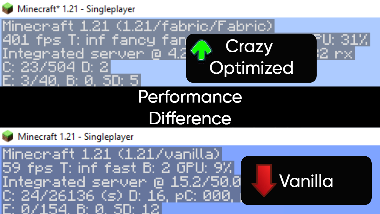 Performance difference between Crazy Optimized Modpack and Minecraft vanilla