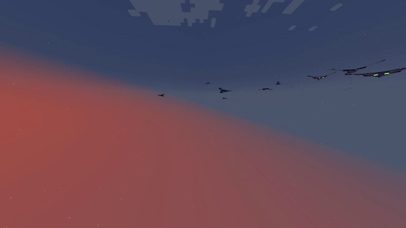 A player switches between spectral states as they look at a sunset, seeing a sky full of phantoms while non-spectral, and spectral blocks spelling out "spectral" while spectral.