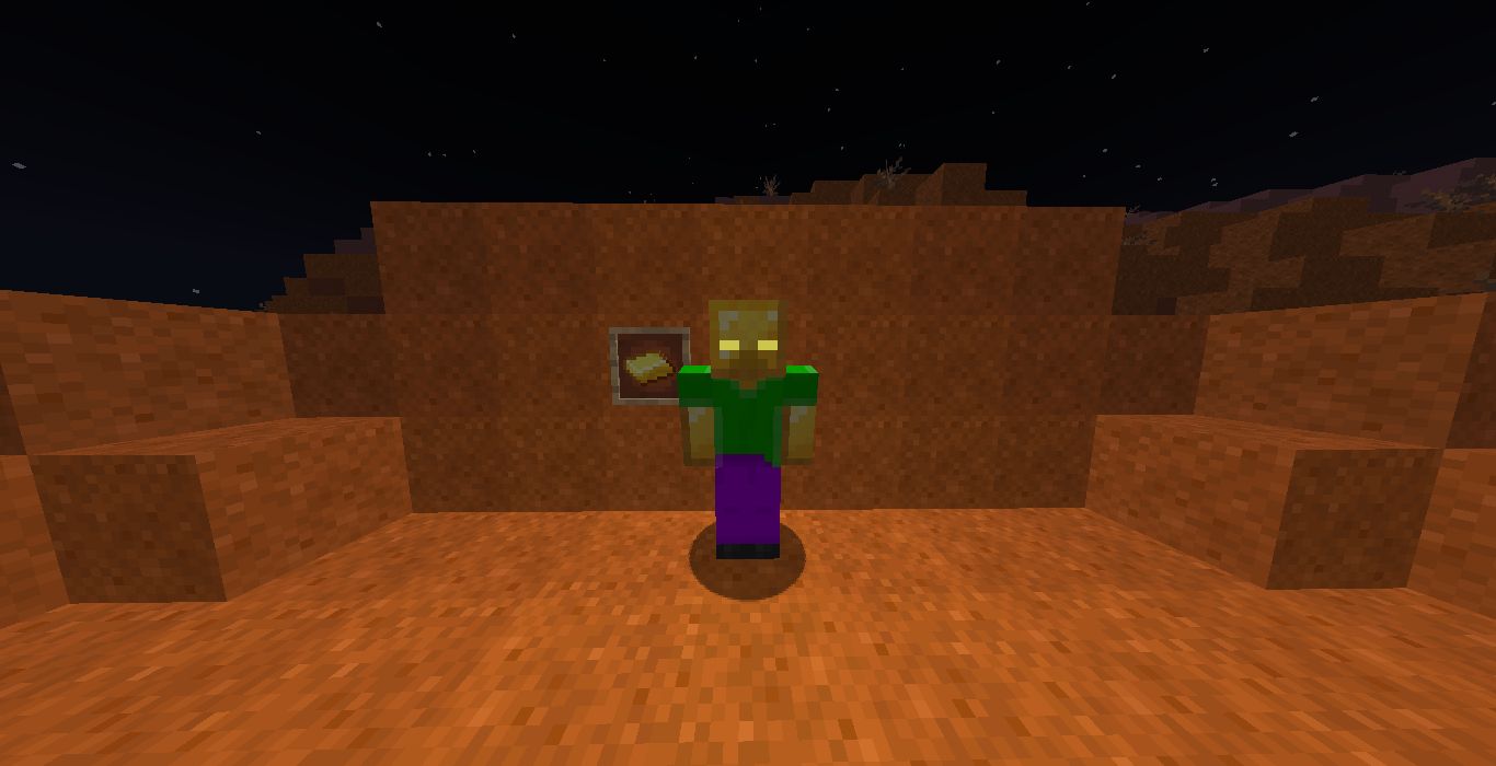 The Gilded Zombie inside of a mesa biome at night