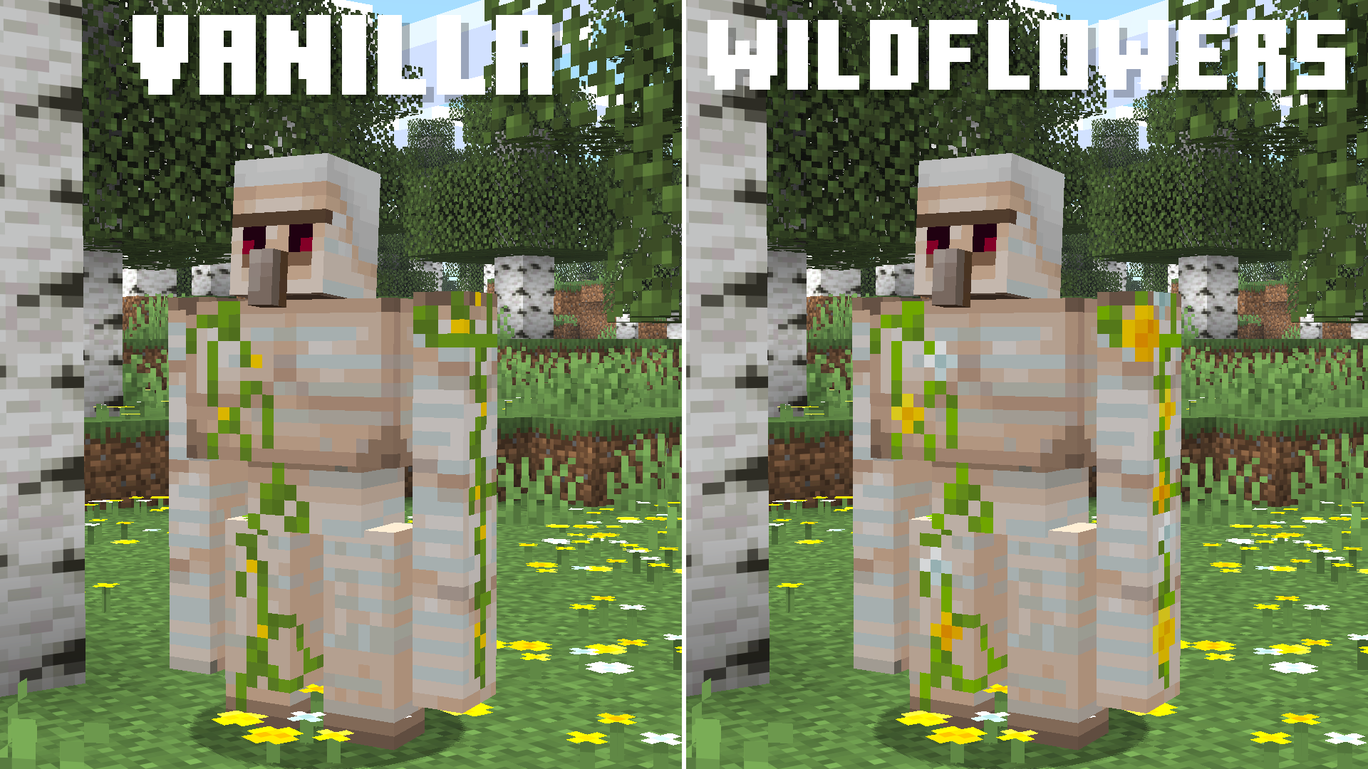 Comprassion of Vanilla and Wildflowers Iron Golem