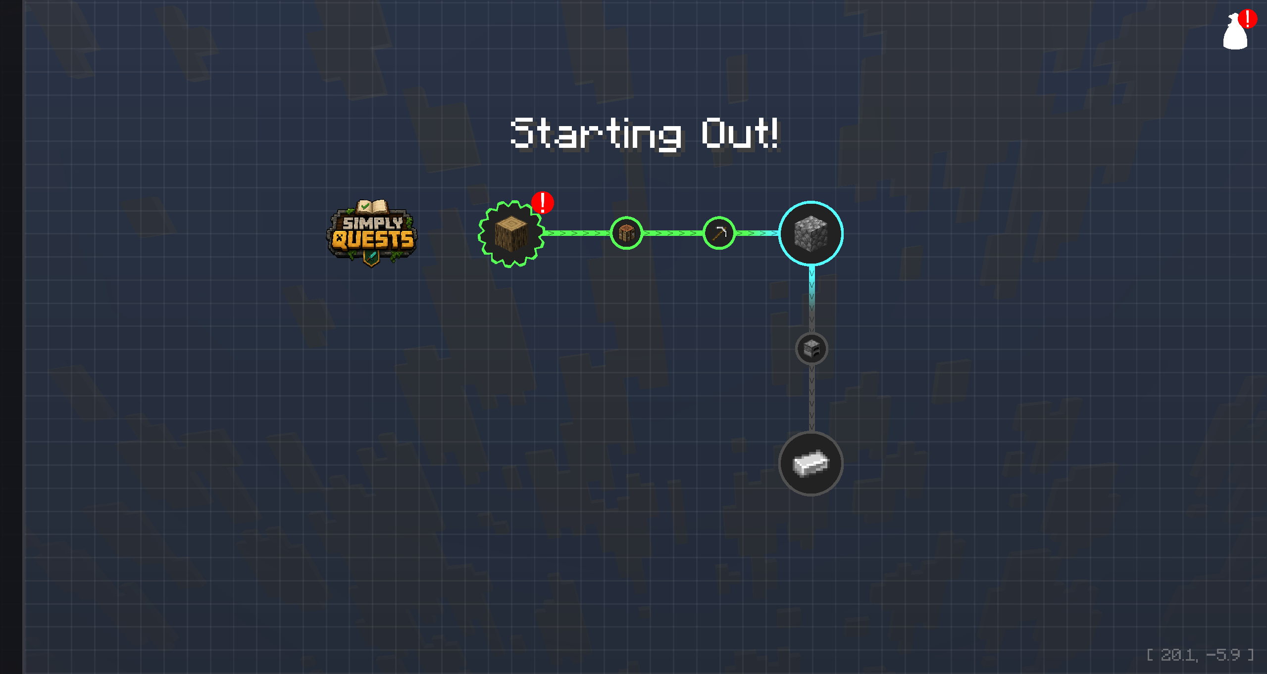 Shows a simple Quest Line with Text and Images on the Canvas.