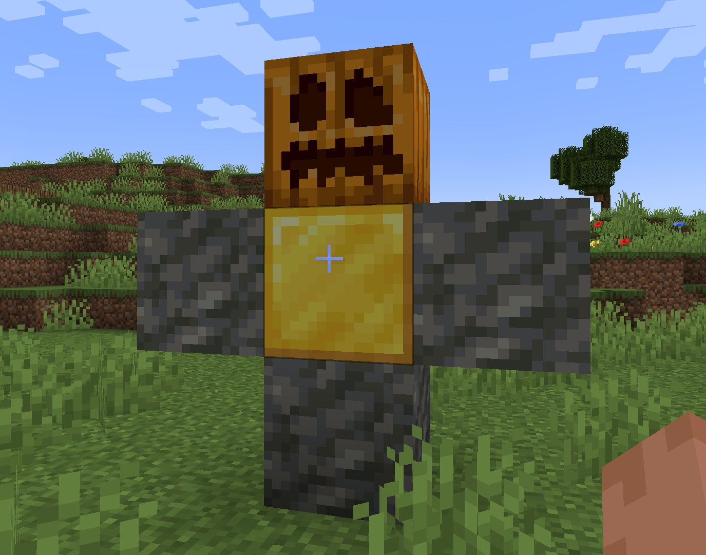 Spawn the Sanctuary entity just like spawning an Iron Golem.Place tuff as the bottom layer.On the second layer, place a gold block with tuff on both sides of it.Finally, place a carved pumpkin on top of the gold block.