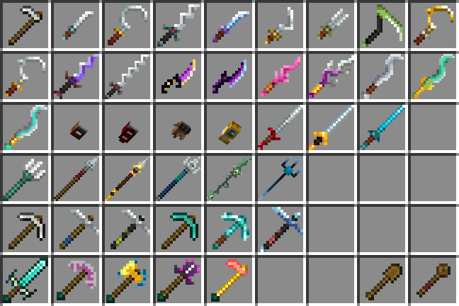 Custom hoes, tridents, and picks.