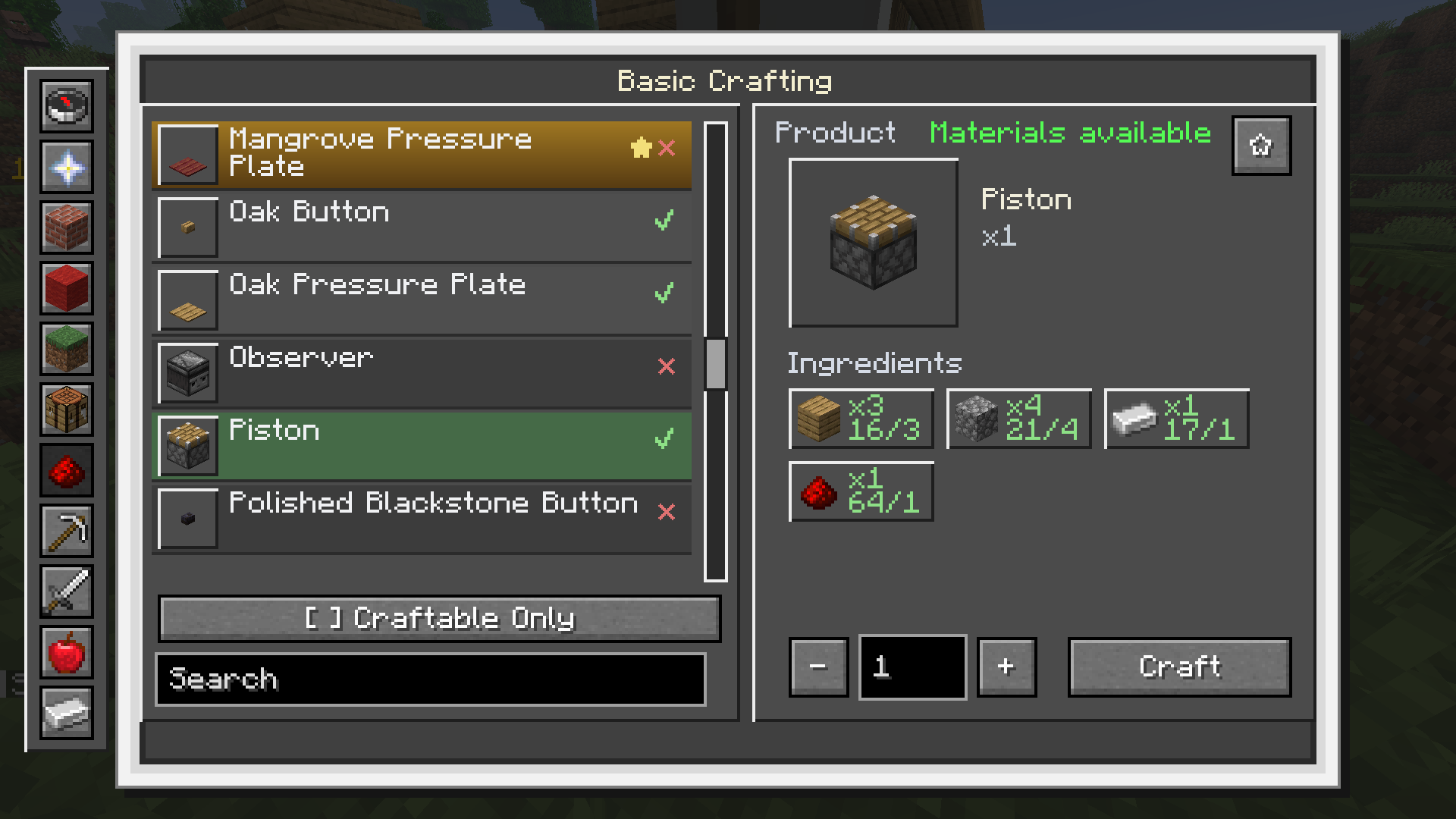 The crafting menu in the flesh!