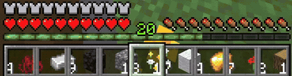 Minecraft gameplay showing Endless Hotbar in normal mode, with items scrolling continuously through the standard-width hotbar.