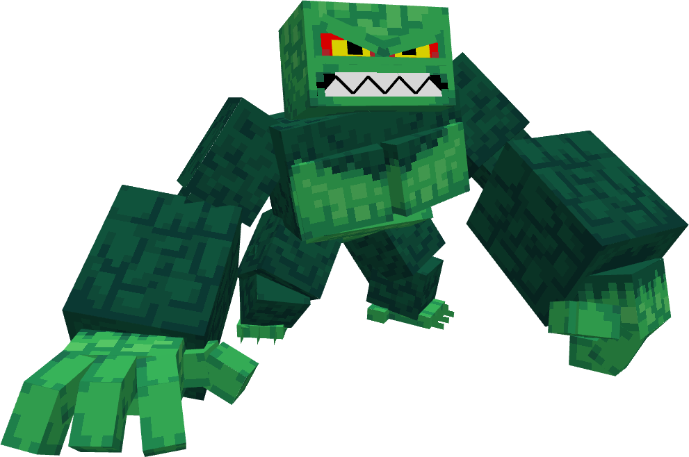 A large, green gorilla. It looks angry