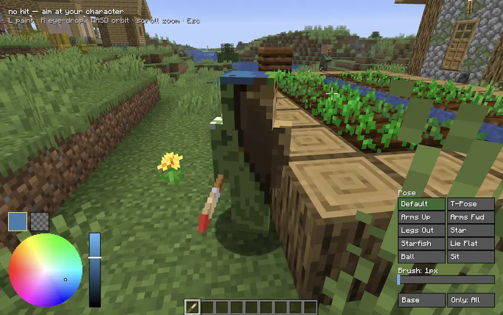 A player painting their skin to blend into a village