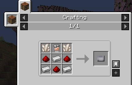 The crafting table, 2 quartz, 1 redstone circuit, three redstones and 3 iron ingots
