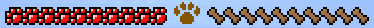 HUD showing paws instead of hearts facing to the top-left corner. A paw for the crosshair. Hunger bar made out of bone treats
