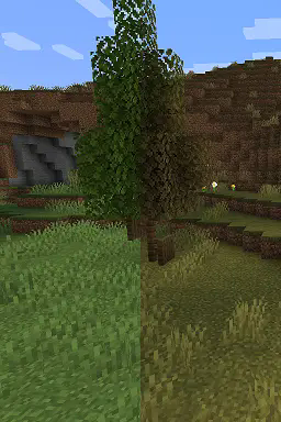 The Image shows the before and after of using the biome brush to customise a Biome.