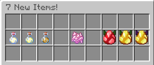All of the new items from the mod laid out in a chest. They are described in further detail below.