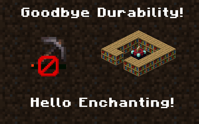Barrier Block over a Nearly Broken Netherite Pickaxe, Enchanting Table Setup, Goodbye Durability Hello Enchanting!
