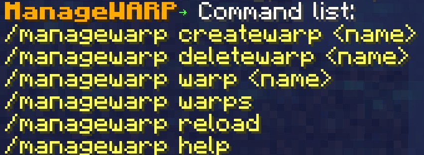 List of all the commands of ManageWARP.