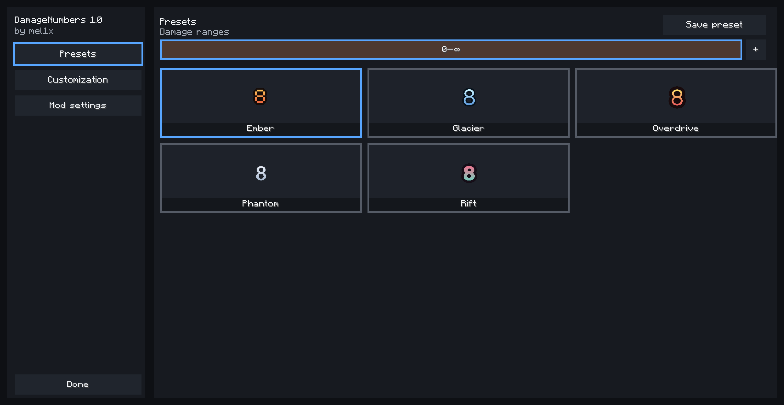 Presets page