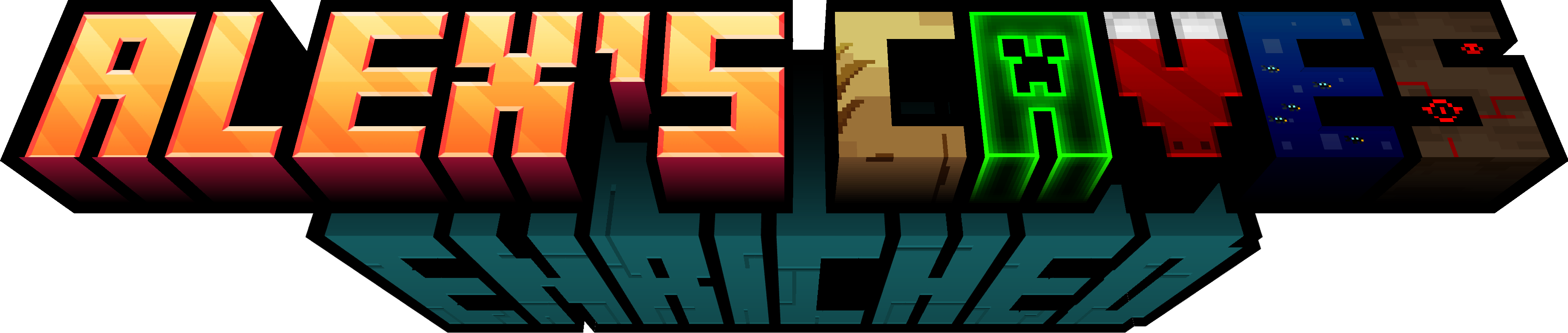 Alex's Caves Enriched mod title in the style of the Minecraft title