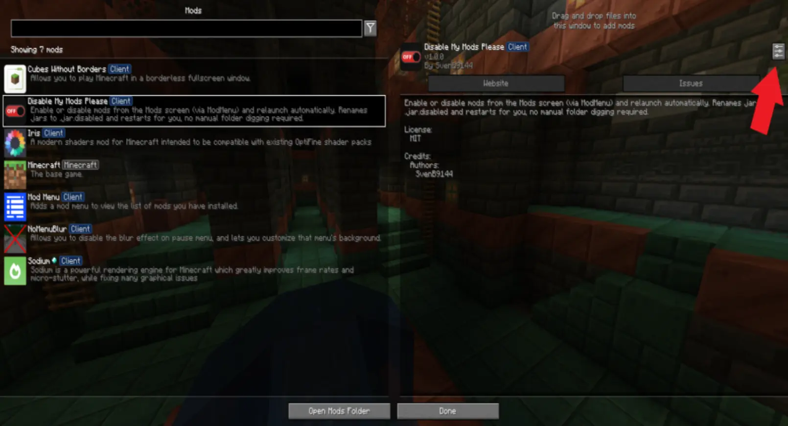 here is the config button