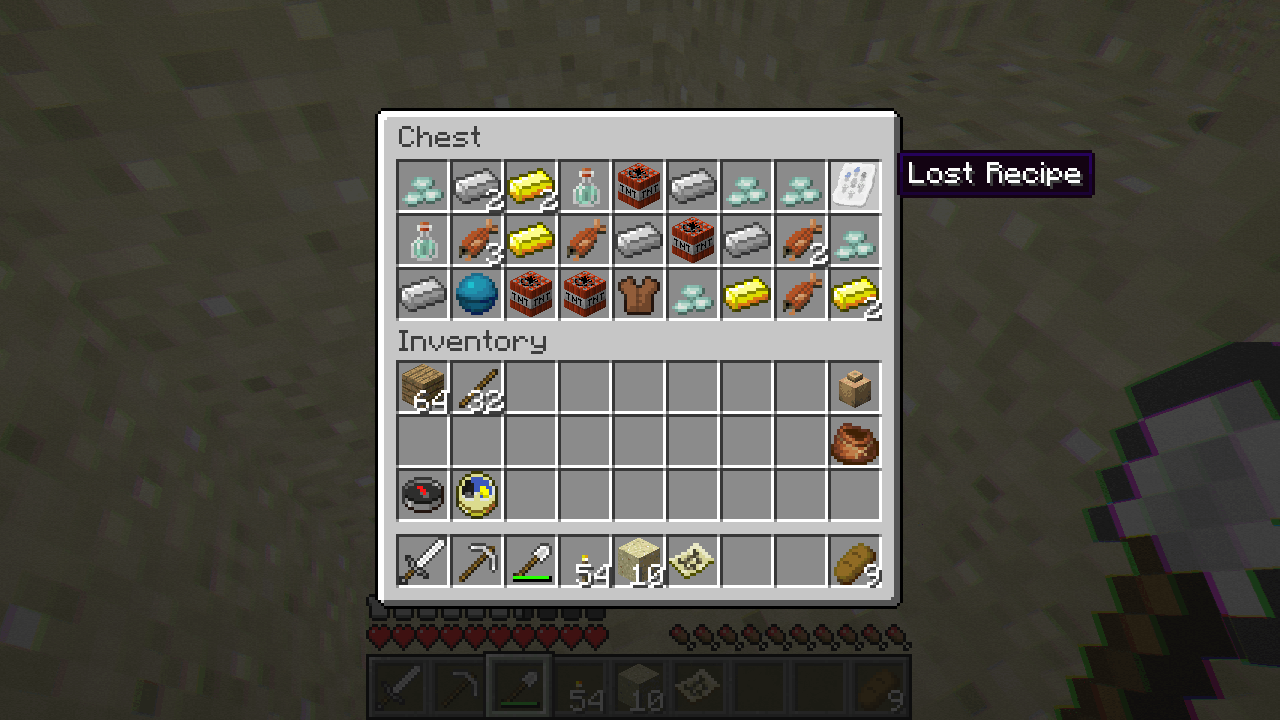 Player looks through buried treasure, finding a lost recipe.
