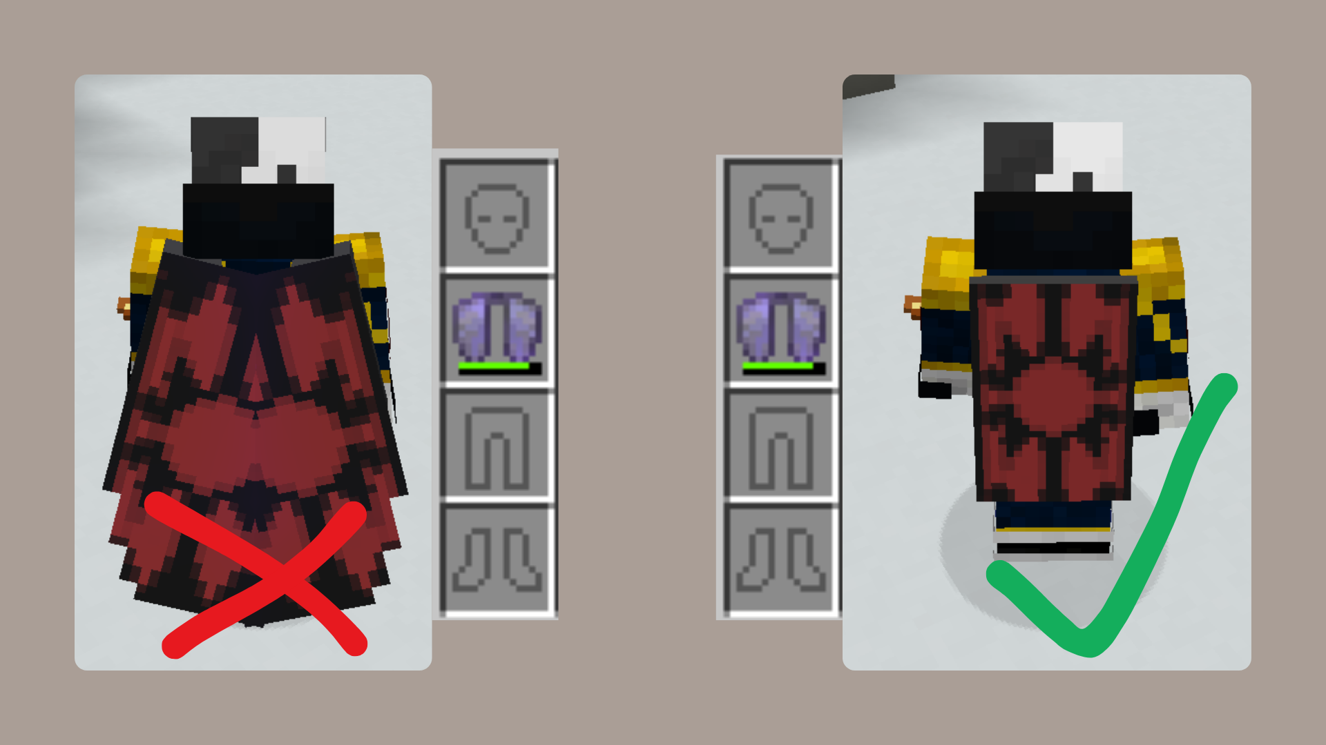 Comparsion between elytra and elytra replaced with cape