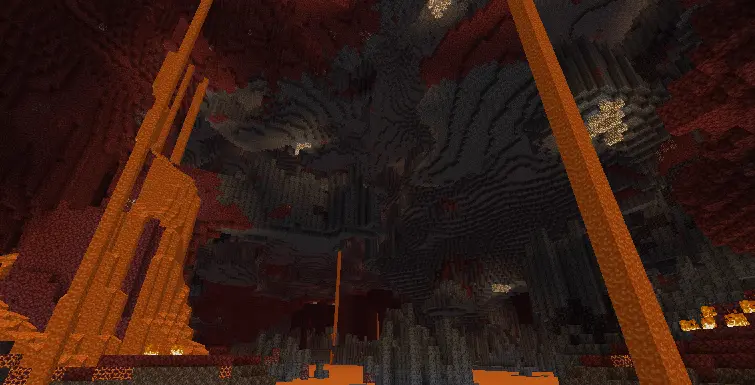 view of the nether with the increased height and less fog