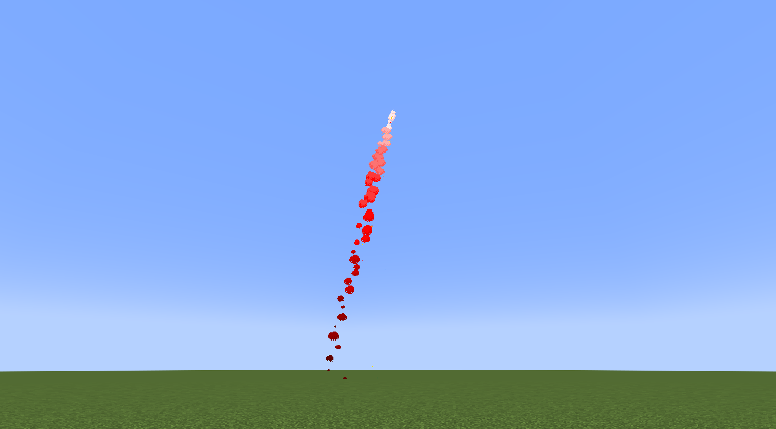 A bright red flare with a smoke trail shooting up into the sky