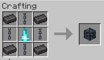 Crafting recipe for a monster spawner using netherite, chains, and a soul.