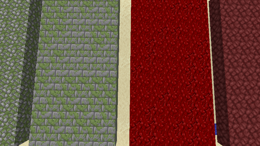 Mossy Cobblestone (Texture Update), Mossy Bricks (Dungeons), Wart Block (Dungeons), Netherrack (Texture Update).