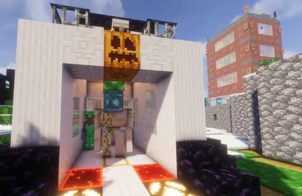An iron golem factory, with a Defender Golem in it