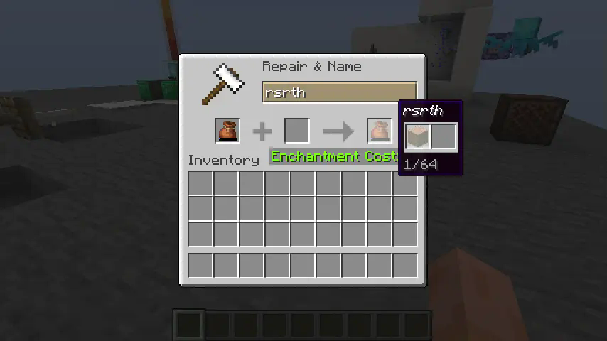 A screenshot of an anvil screen, with the bundle being renamed to a player name. My name.