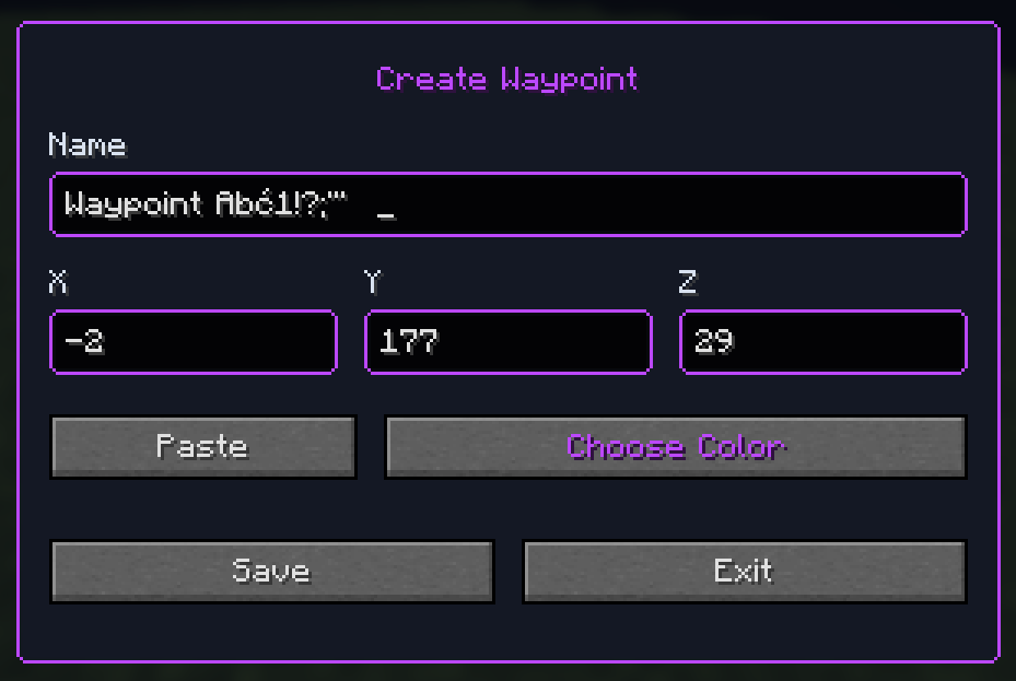 Creating a waypoint and selecting its color
