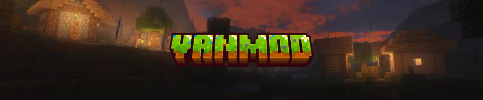 Screenshot of the game logo. The rainy background shows a village with shaders on.