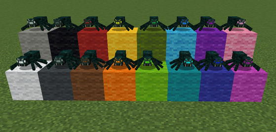 A lineup of all the possible eye colors of tamed spiders, during the day.