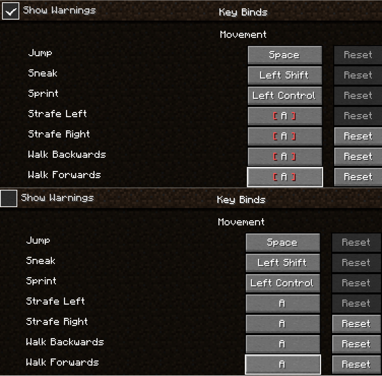 Difference with and without warnings