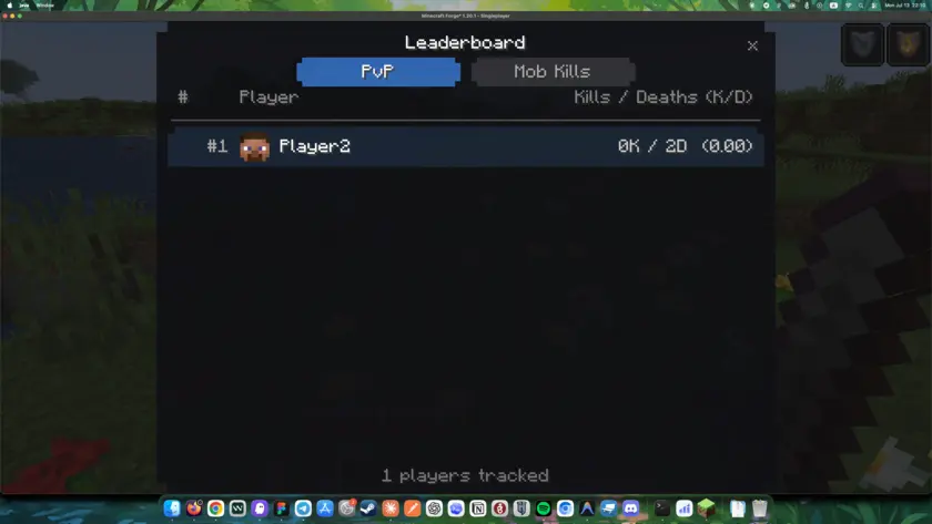 Krylix leaderboard screen on the PvP tab, showing a player ranked by kills, deaths, and K/D ratio.