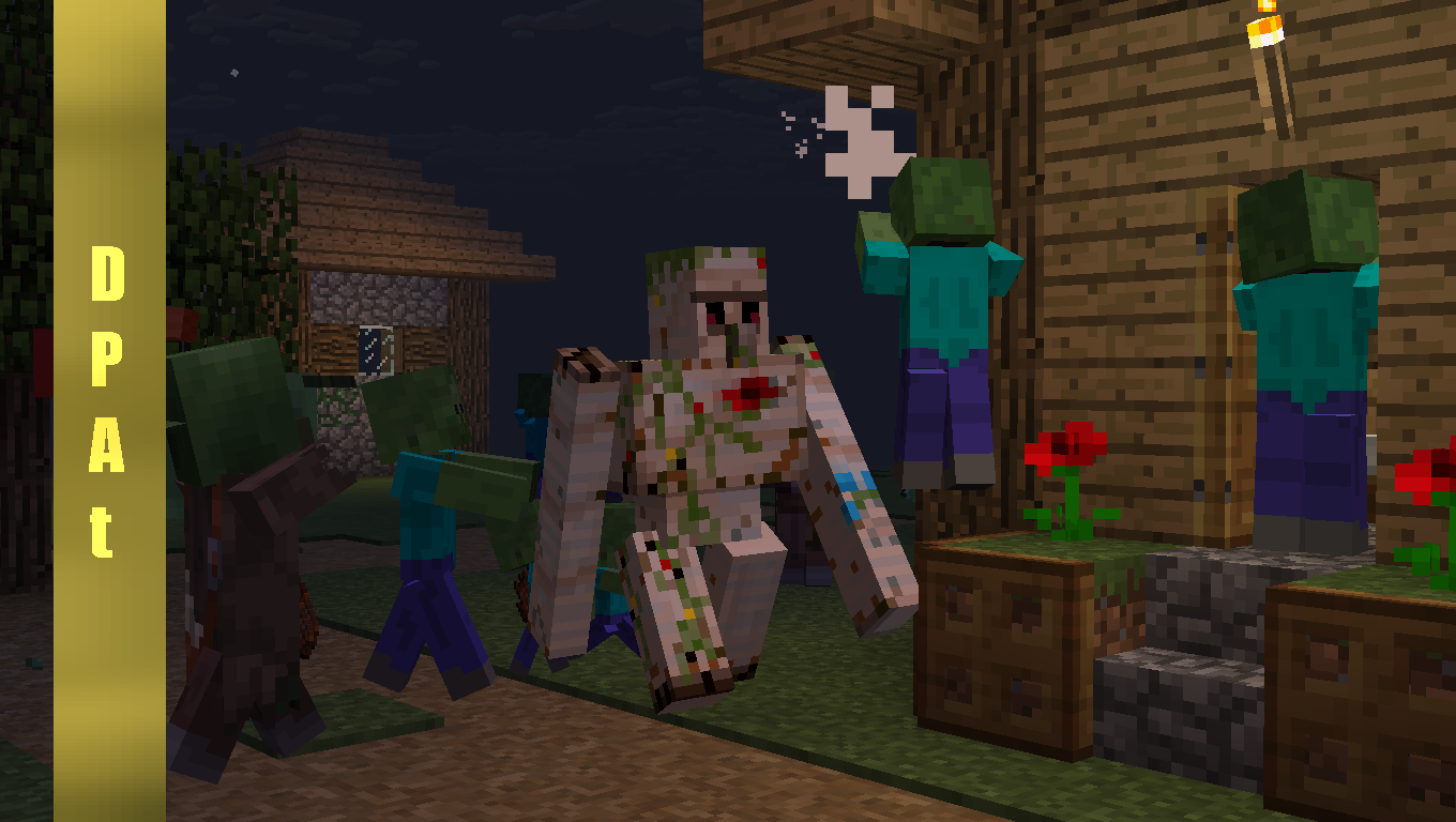 Iron Golem protecting a village from zombies