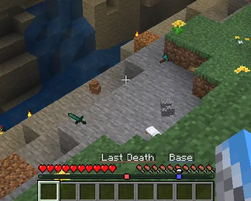 Pin showcase which shows last death location.