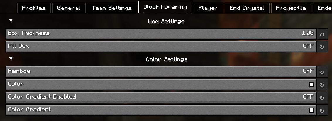 Block Hovering Config Screen